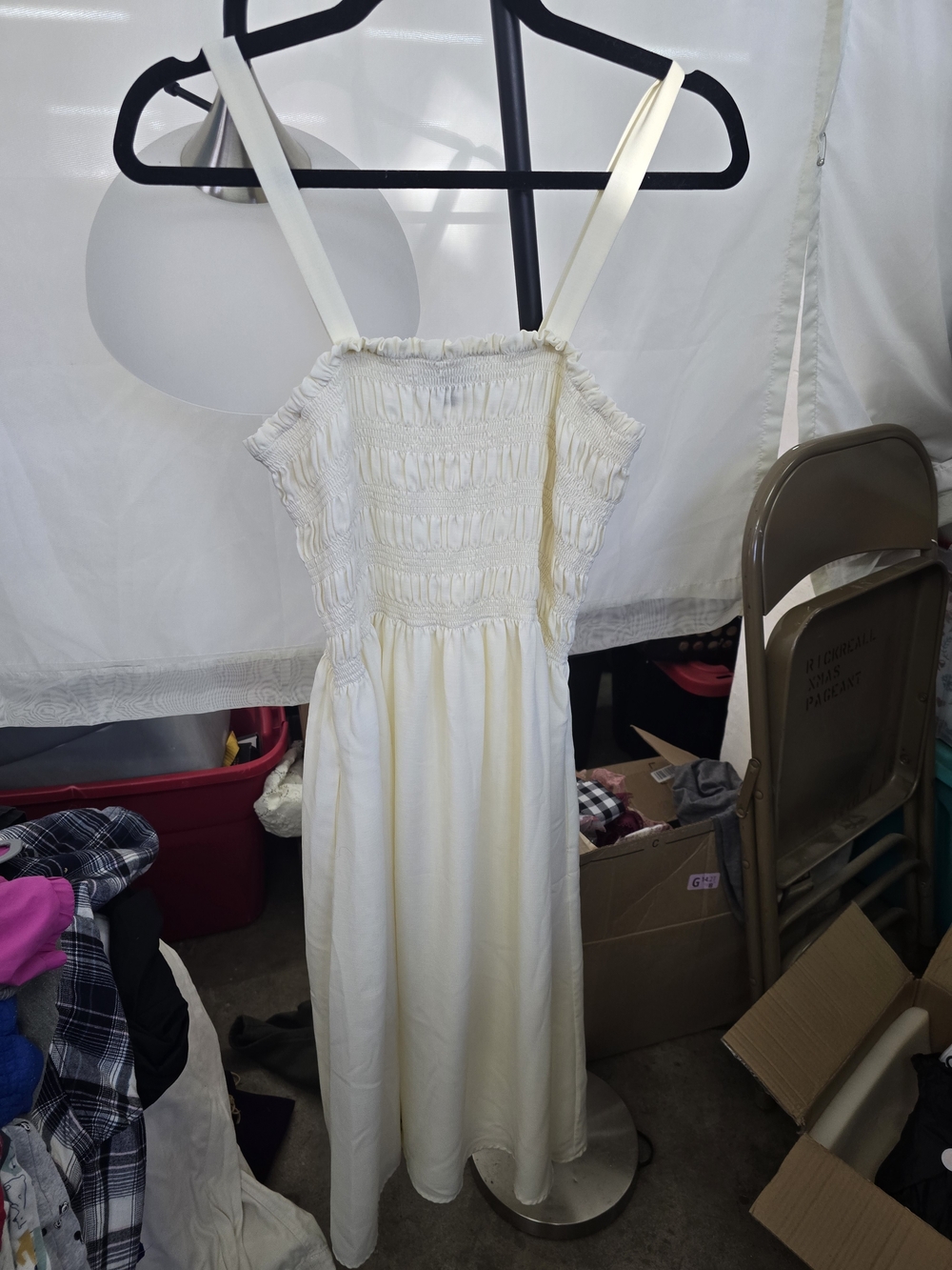 Saks Fifth Avenue Cream Smocked Midi Sundress